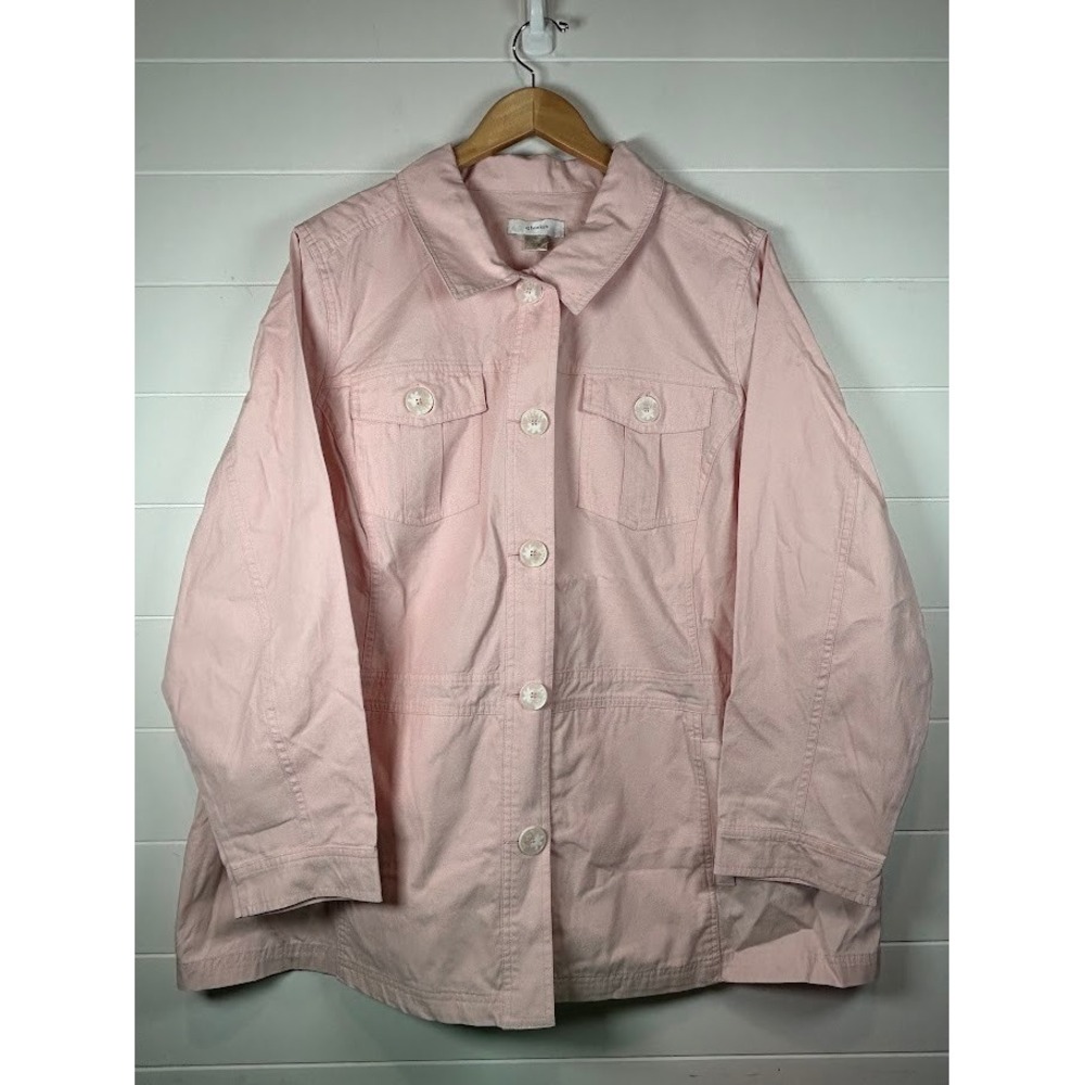 CJ Banks Womens‎ Pink 100% Cotton Utility Jacket Plus Size 3X 24/26W NWT